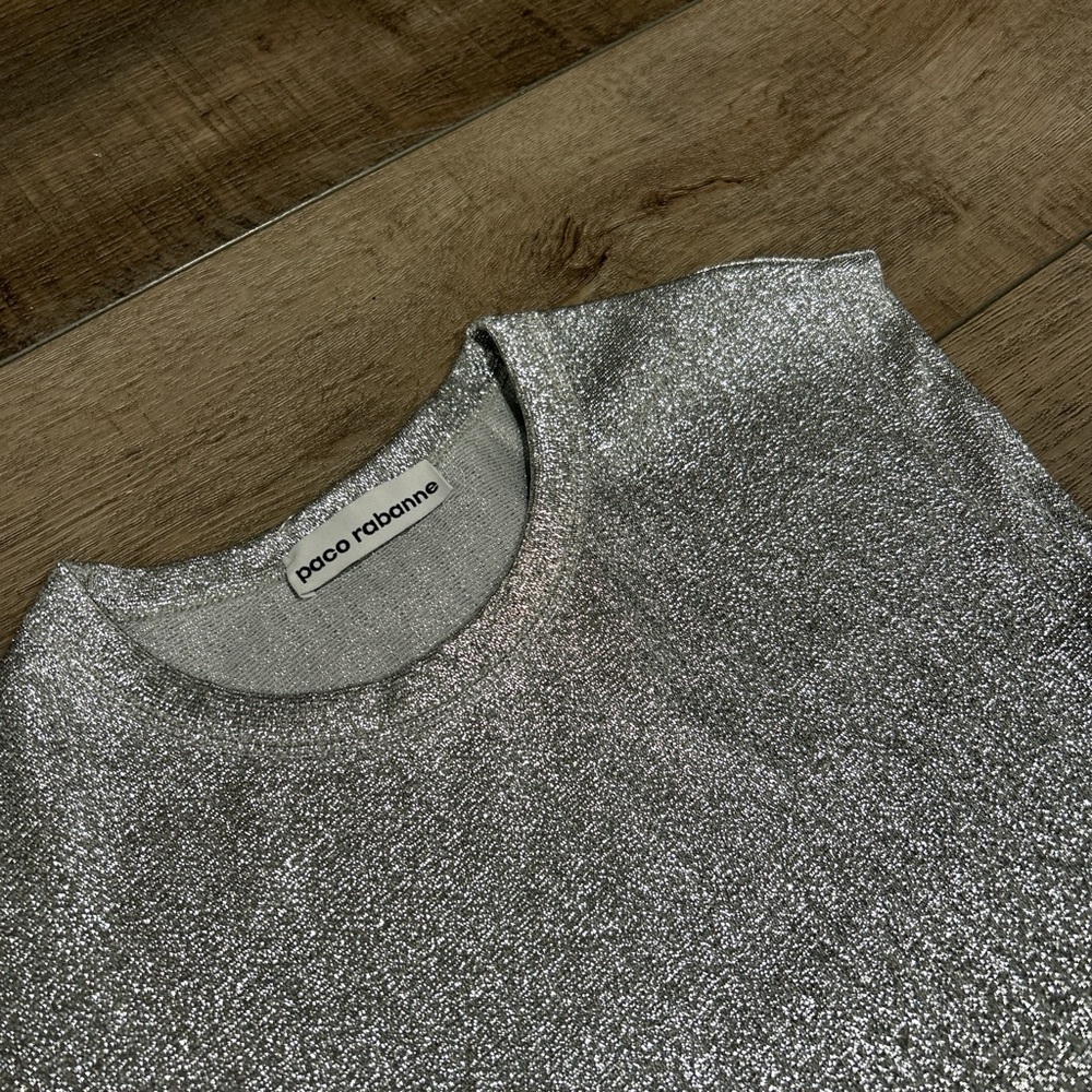 Paco Rabanne silver asymmetric ruched midi dress - Picture 6 of 15